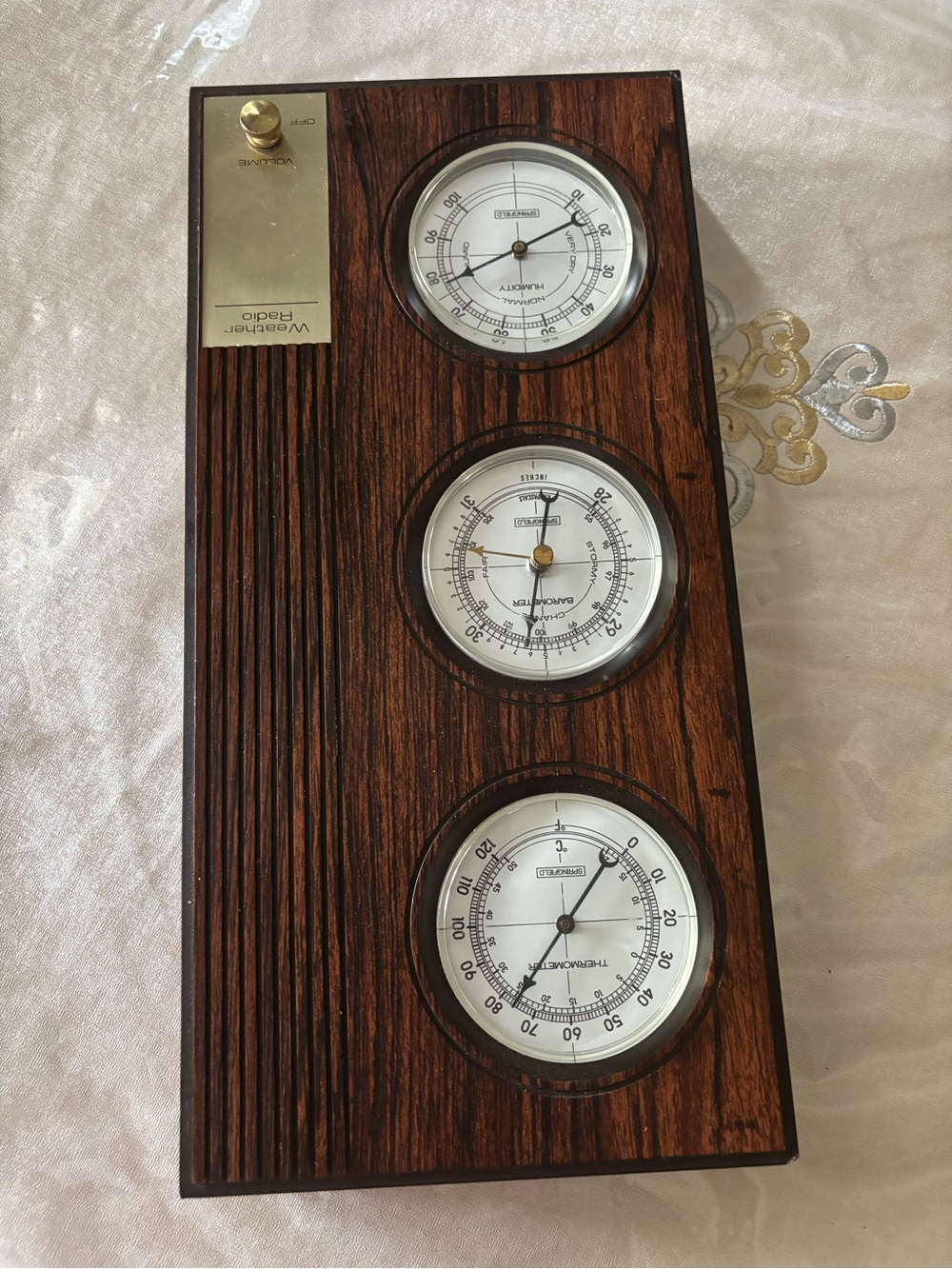 Woodgrain Weather Station with Gold Accents - Brown